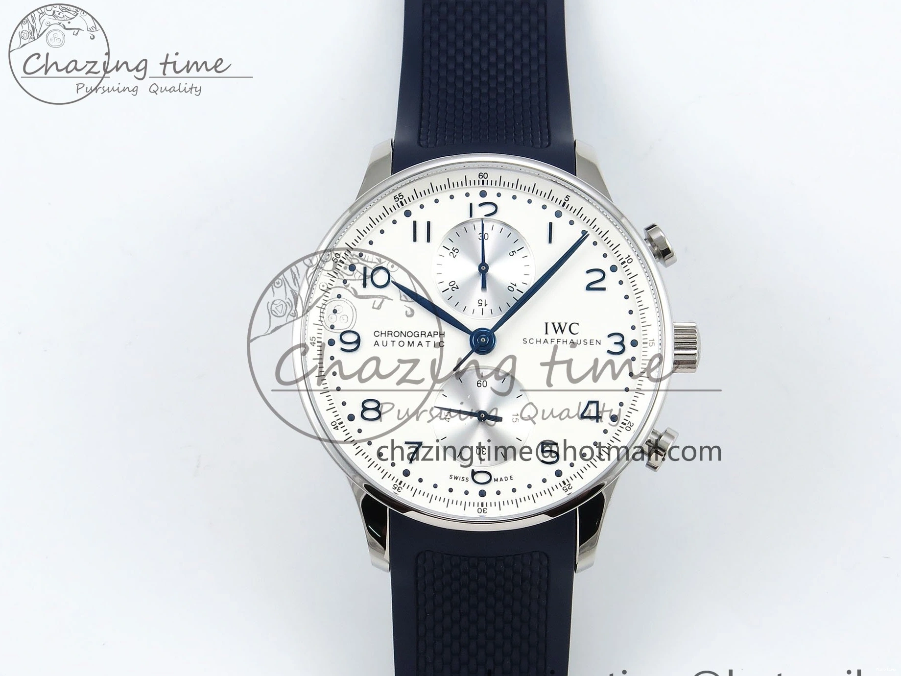 MIROTIME 0412 Casual Portuguese Chrono IW3716 Z+F 1:1 Best Edition White Dial on Blue Rubber Strap A 7016